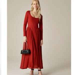 J. Crew Red Long Sleeve Chiffon Dress